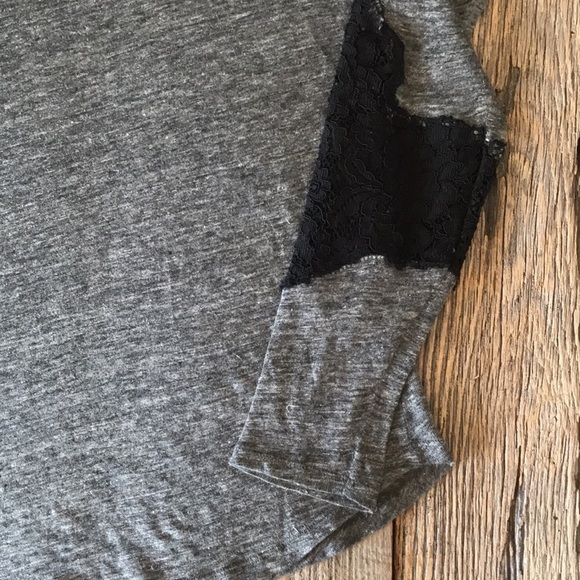 Zara Grey Top with Black Lace Insert Sleeves Size Medium - Picture 4 of 7